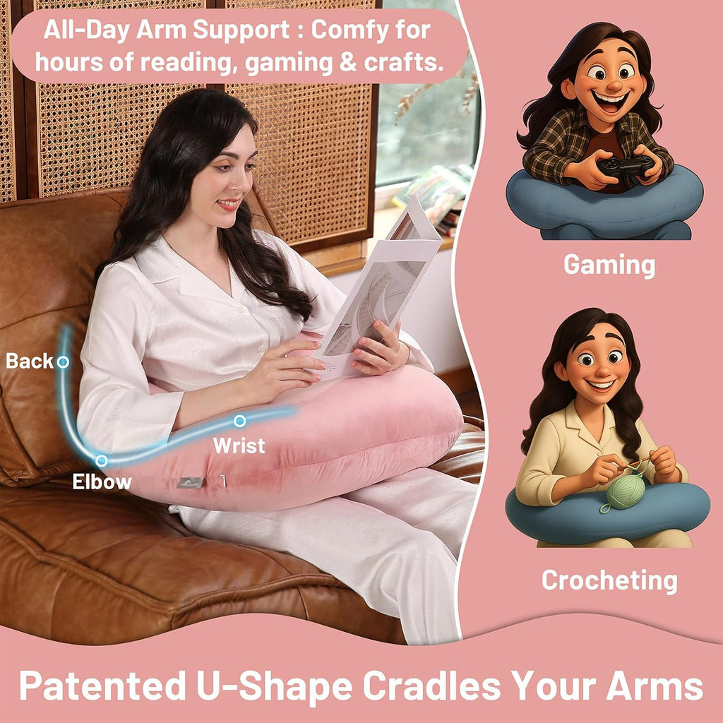 Ergonomic U-Shape Gaming & Lap Pillow - Crochet Pillow & Reading Support Pillow with Arm Relief, Comfort for Gamers, Crafters & Book…