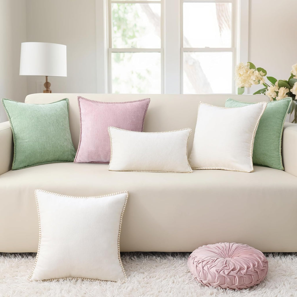 decorUhome Summer Chenille Soft Cozy Throw Pillow Covers 18x18 Set of 2, Modern Farmhouse Boho Velvet Decorative Pillow Cases with Stitched…