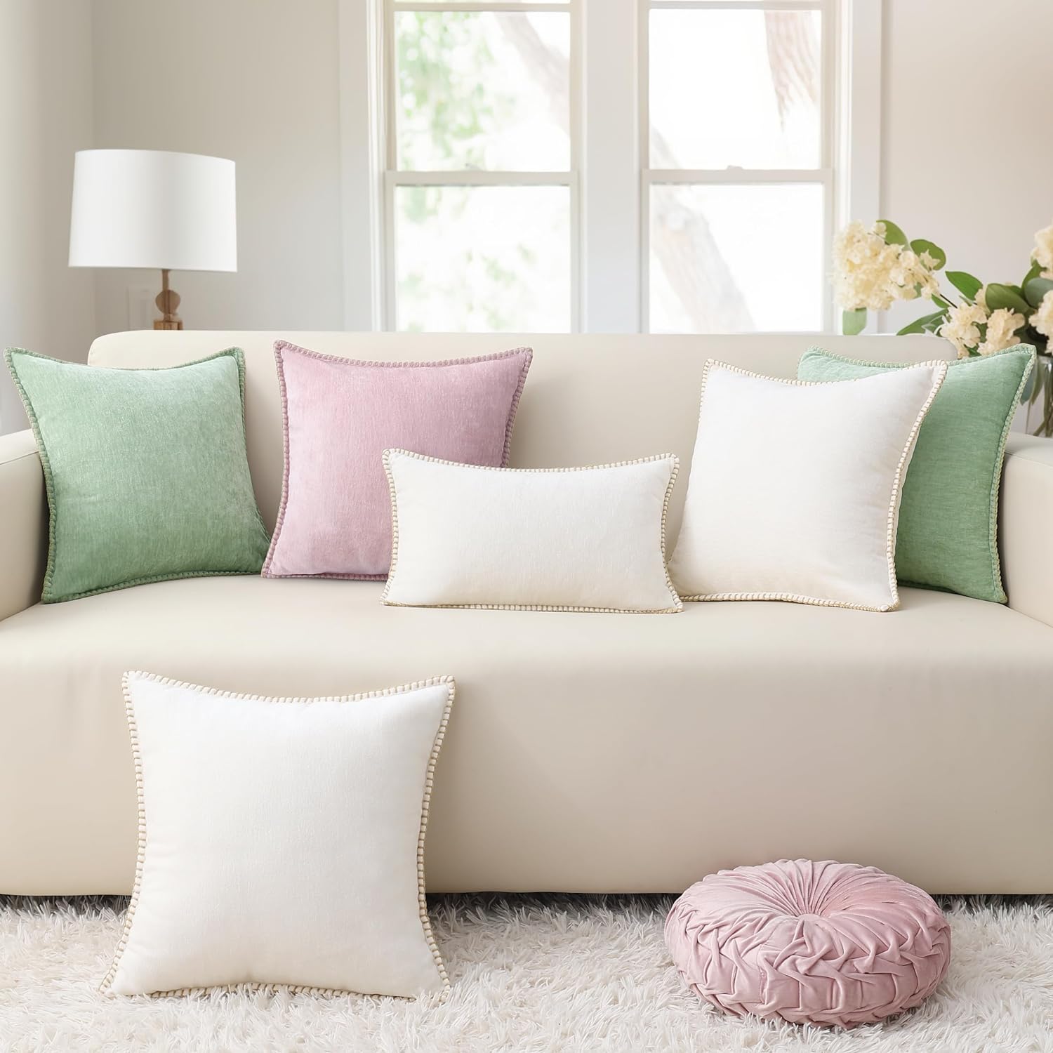 decorUhome Summer Chenille Soft Cozy Throw Pillow Covers 12x20 Set of 2, Modern Farmhouse Boho Velvet Decorative Pillow Cases with Stitched…