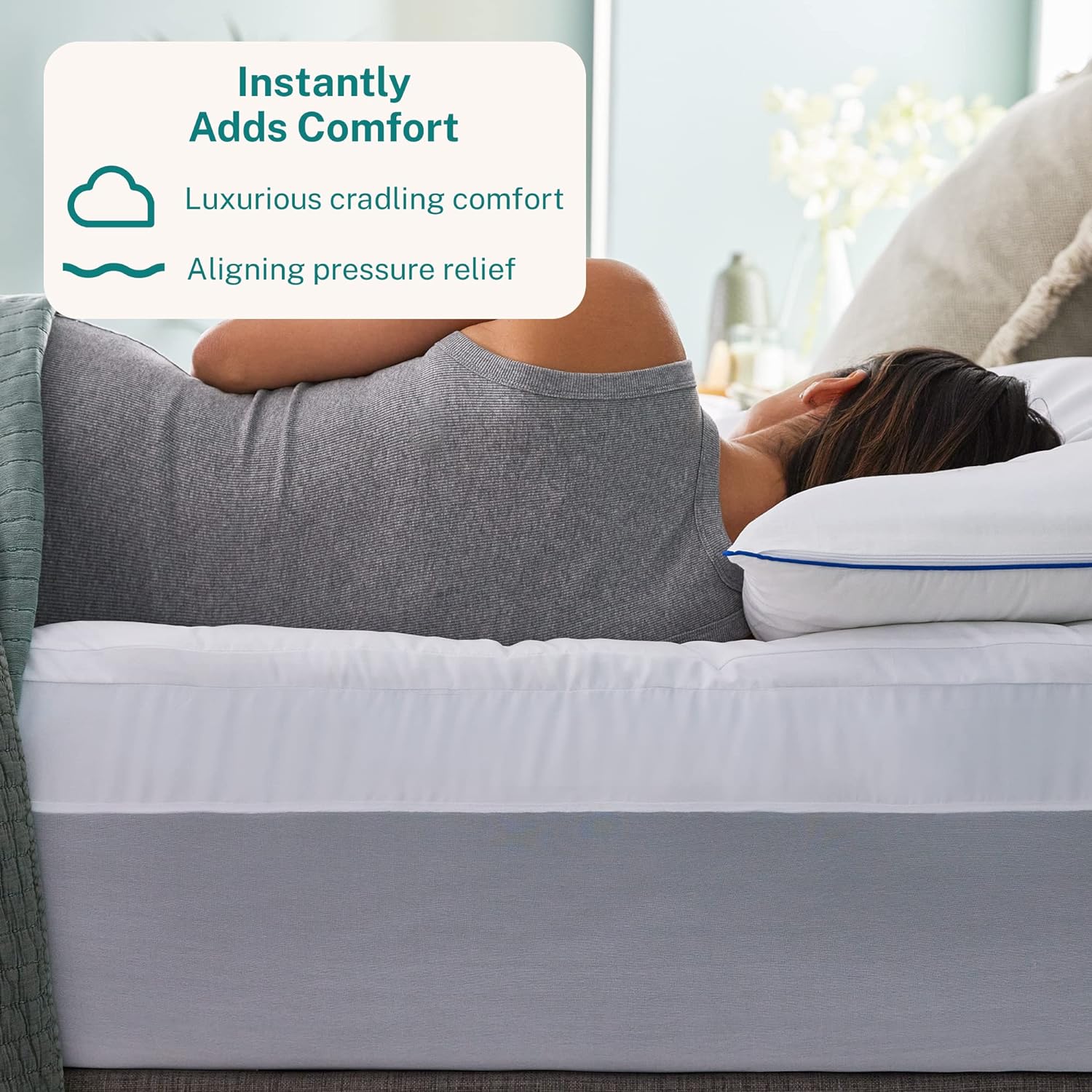 Sleep Innovations Dual Layer 4 Inch Memory Foam Mattress Topper, Twin Size, Ultra Soft Support, 3 Inch Cooling Gel Memory Foam Plus 1…