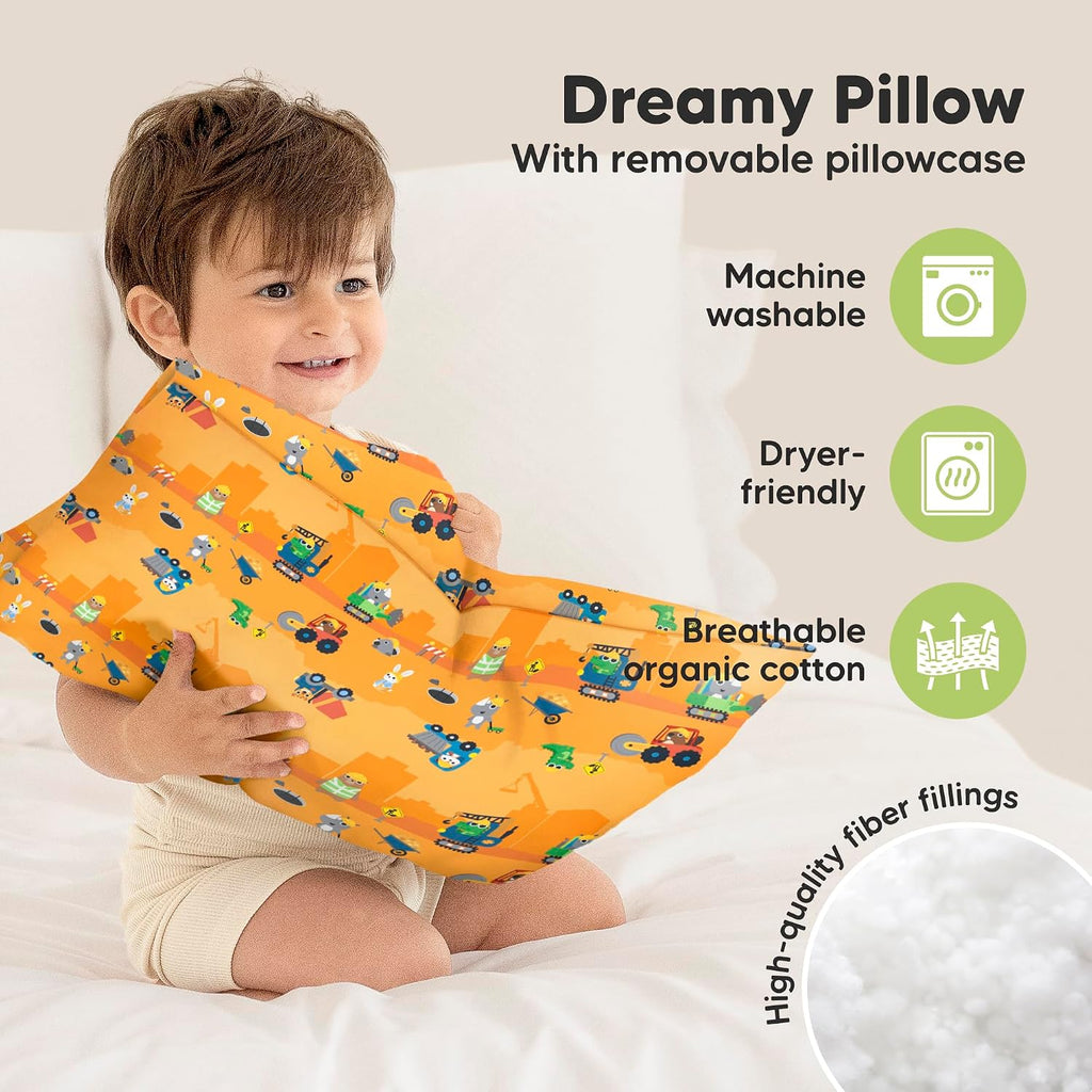 Toddler Pillow with Pillowcase - 13x18 My Little Dreamy Kids Travel Bed Pillows for Sleeping, Organic Cotton Small Pillowcase, Soft &…