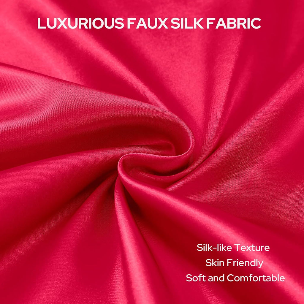 Homeideas Red Decorative Throw Pillow Covers 18x18 Set of 2, Glossy Faux Silk Pillow Covers for Couch Sofa Bed Decor Luxury Summer Euro Cus…