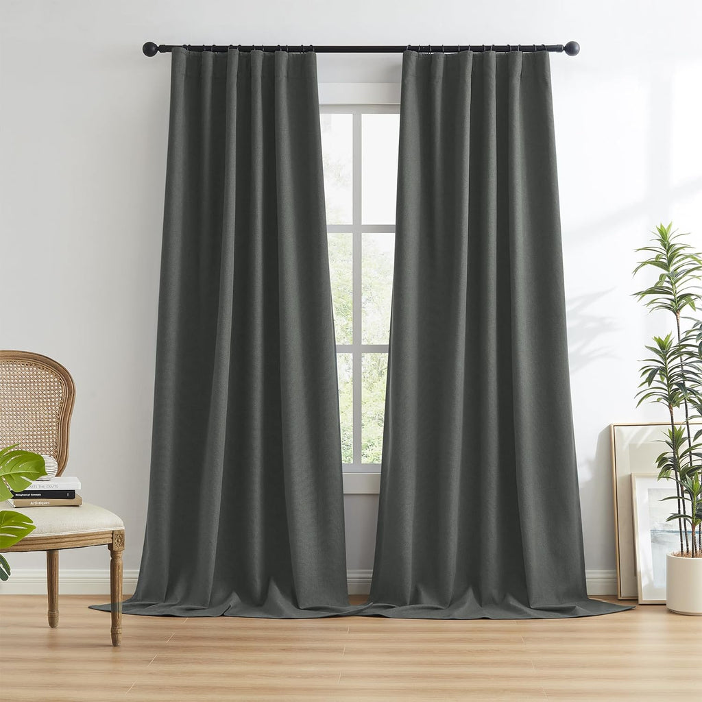 Keqiaosuocai Full Blackout Linen Curtain Panels 126 Inches Long, Gray Hallway Door Textured Boho Tall Curtains & Drapes 2 Panels Burg for H…