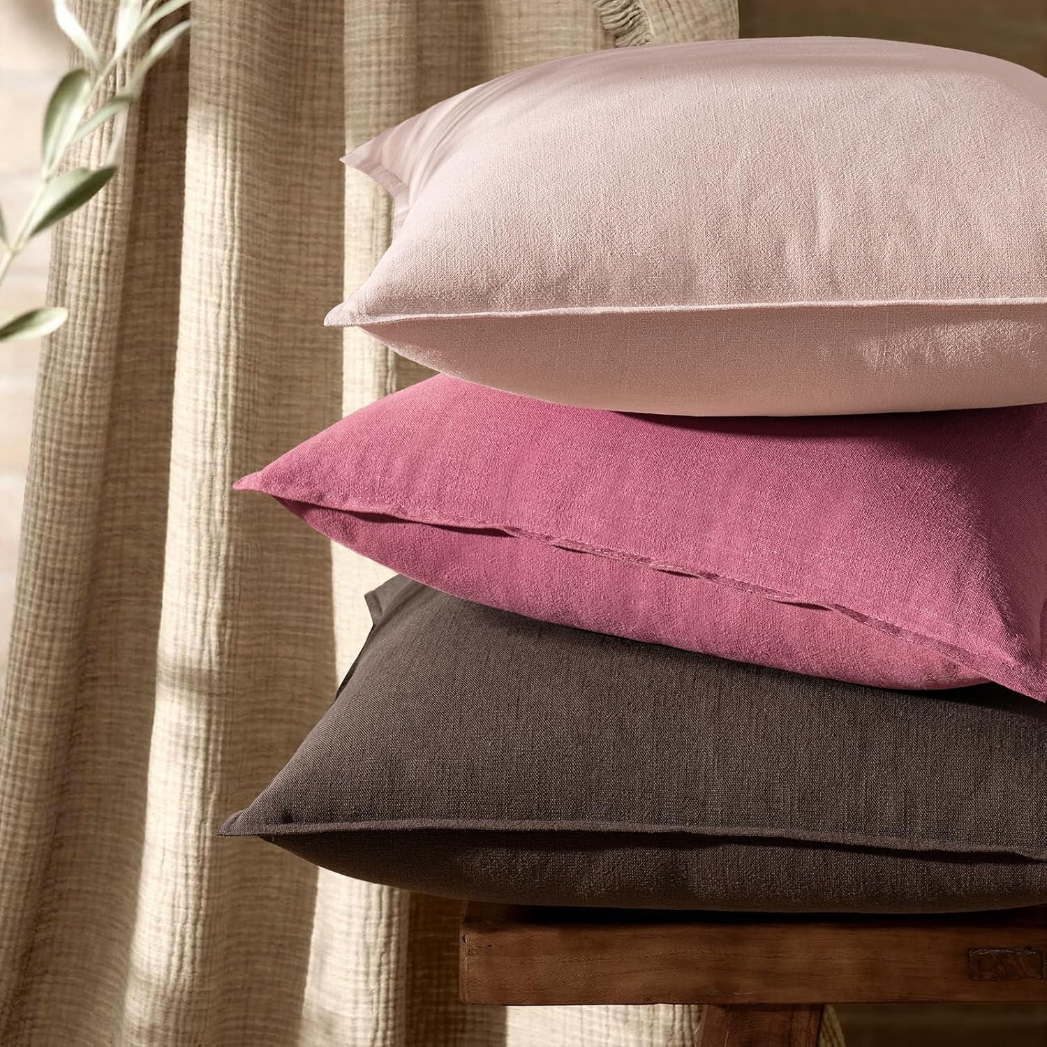 Anroduo Pack of 2 Decorative Linen Pillow Covers Dusty Rose Neutral Farmhouse Boho Soild Cushion Case Soft Accent Pillowcase for Couch Sofa…