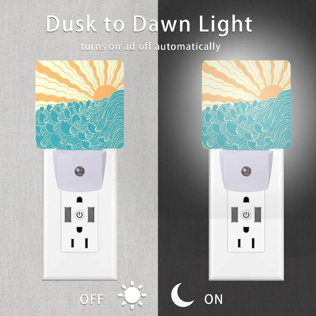 Waves Night Light, Sea Landscape Sun Plug-in Night Lights with Dusk-to-Dawn Sensor for Women/Girls/Boys Gift Sleep Friendly lamp for…