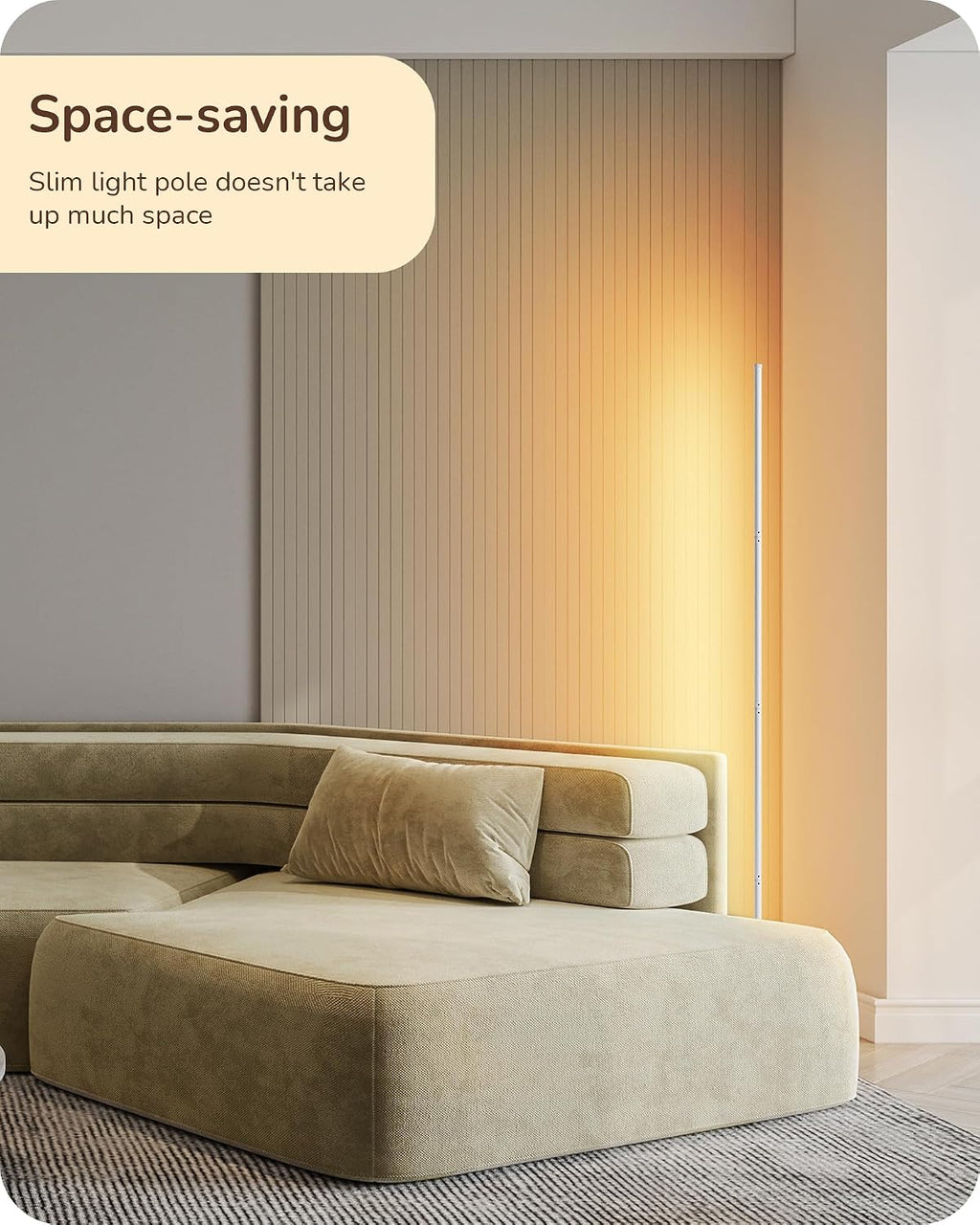 Edishine LED Corner Floor Lamp, 57.5" Minimalist Dimmable Sleek Light, Adjustable Height, Tall Floor Lamps for Living Room, Bedroom, Office…