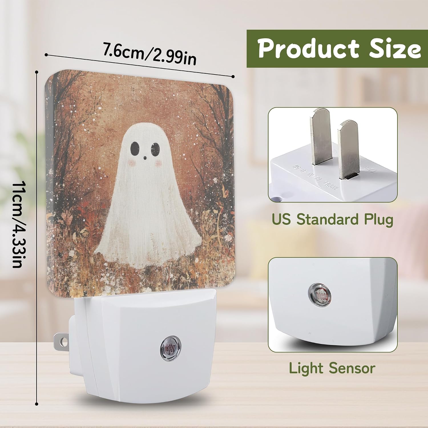 Cute Halloween Ghost Night Lights Plug into Wall, Night Light for Bedroom Bathroom Hallway Kitchen, Auto Dusk to Dawn Sensor Decorative…