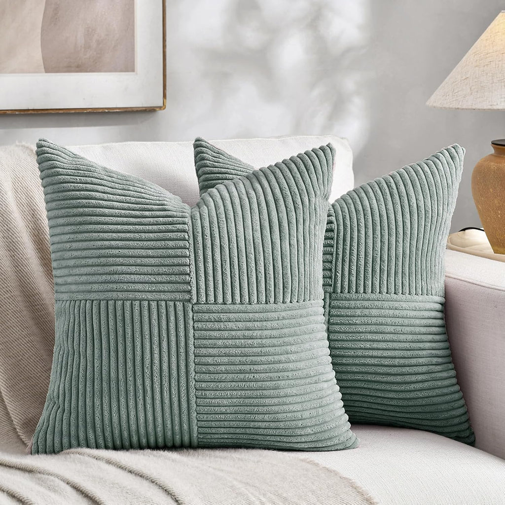 Fancy Homi 2 Packs Grey Blue Decorative Throw Pillow Covers 18x18 Inch for Couch Bed Sofa, Rustic Boho Farmhouse Home Decor, Soft Corss…