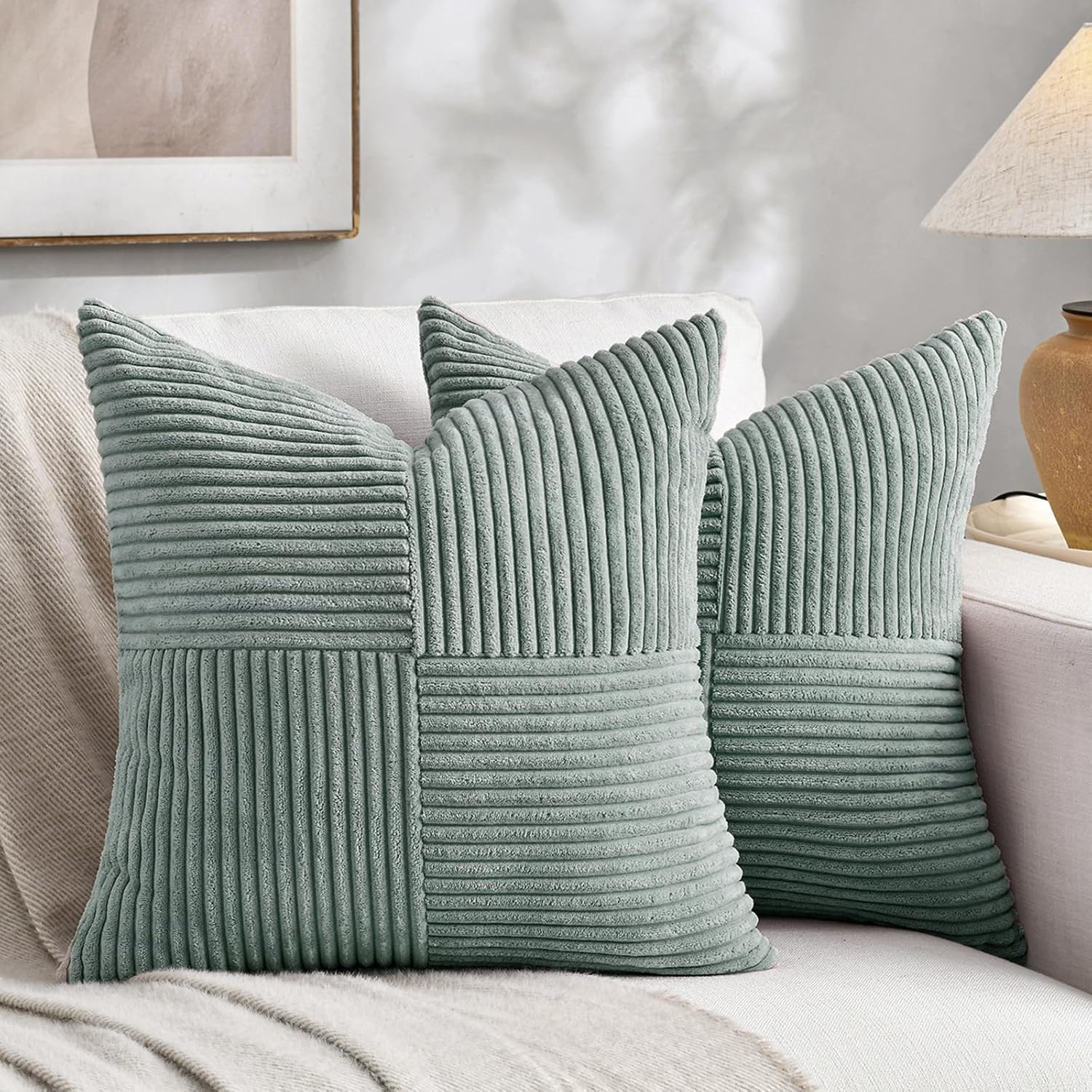 Fancy Homi 2 Packs Grey Blue Decorative Throw Pillow Covers 18x18 Inch for Couch Bed Sofa, Rustic Boho Farmhouse Home Decor, Soft Corss…
