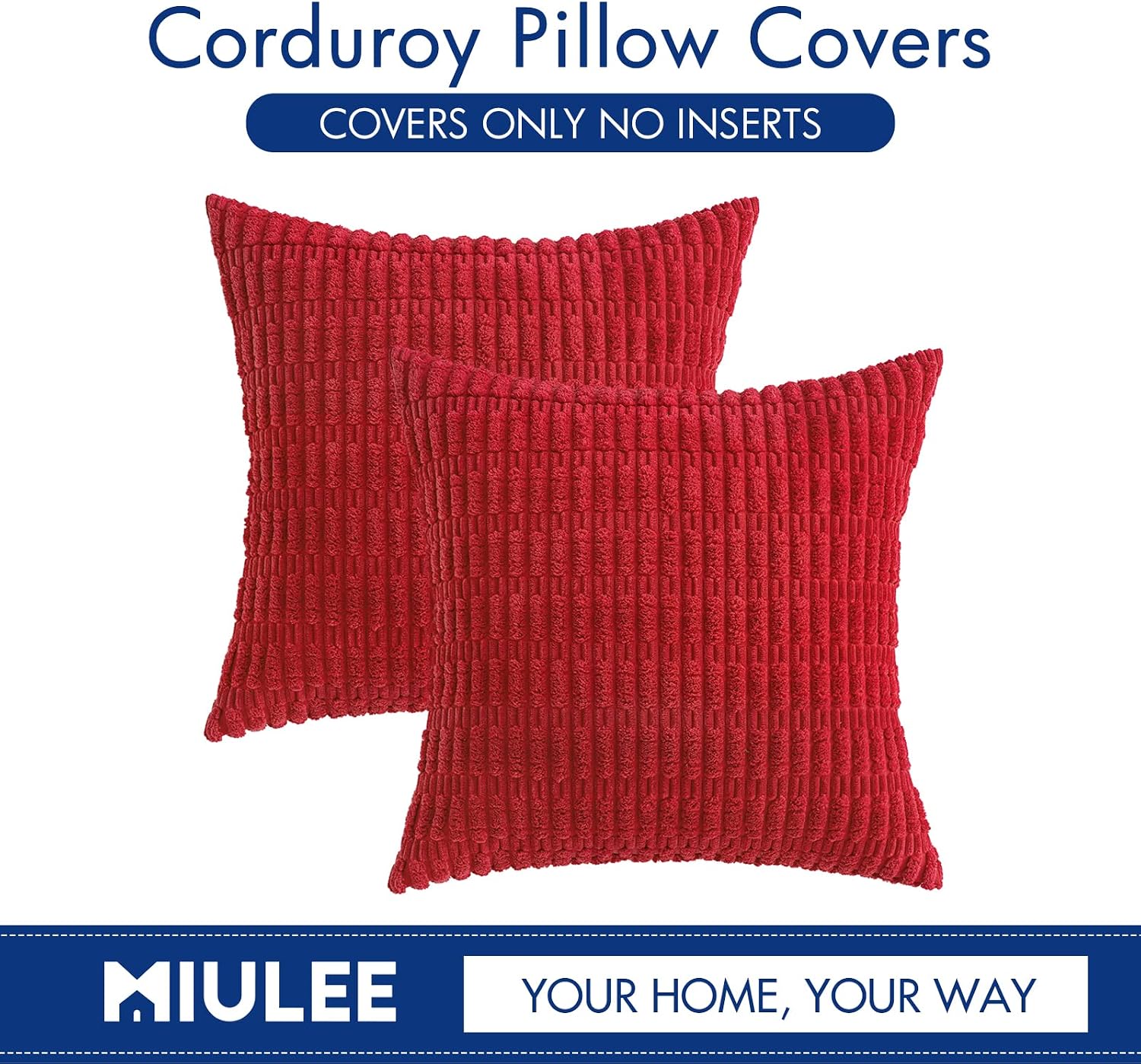 Miulee Pack of 2 Red Corduroy Decorative Pillow Covers 18x18 Inch Soft Boho Striped Throw Pillow Covers Modern Farmhouse Home Decor for Sof…
