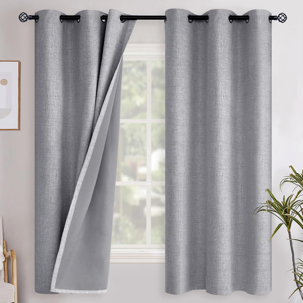 YoungsTex Grey Linen Blackout Curtains 63 Inch Length for Bedroom, Thermal Insulated Light Blocking Drapes with Grommet Room Darkening for…