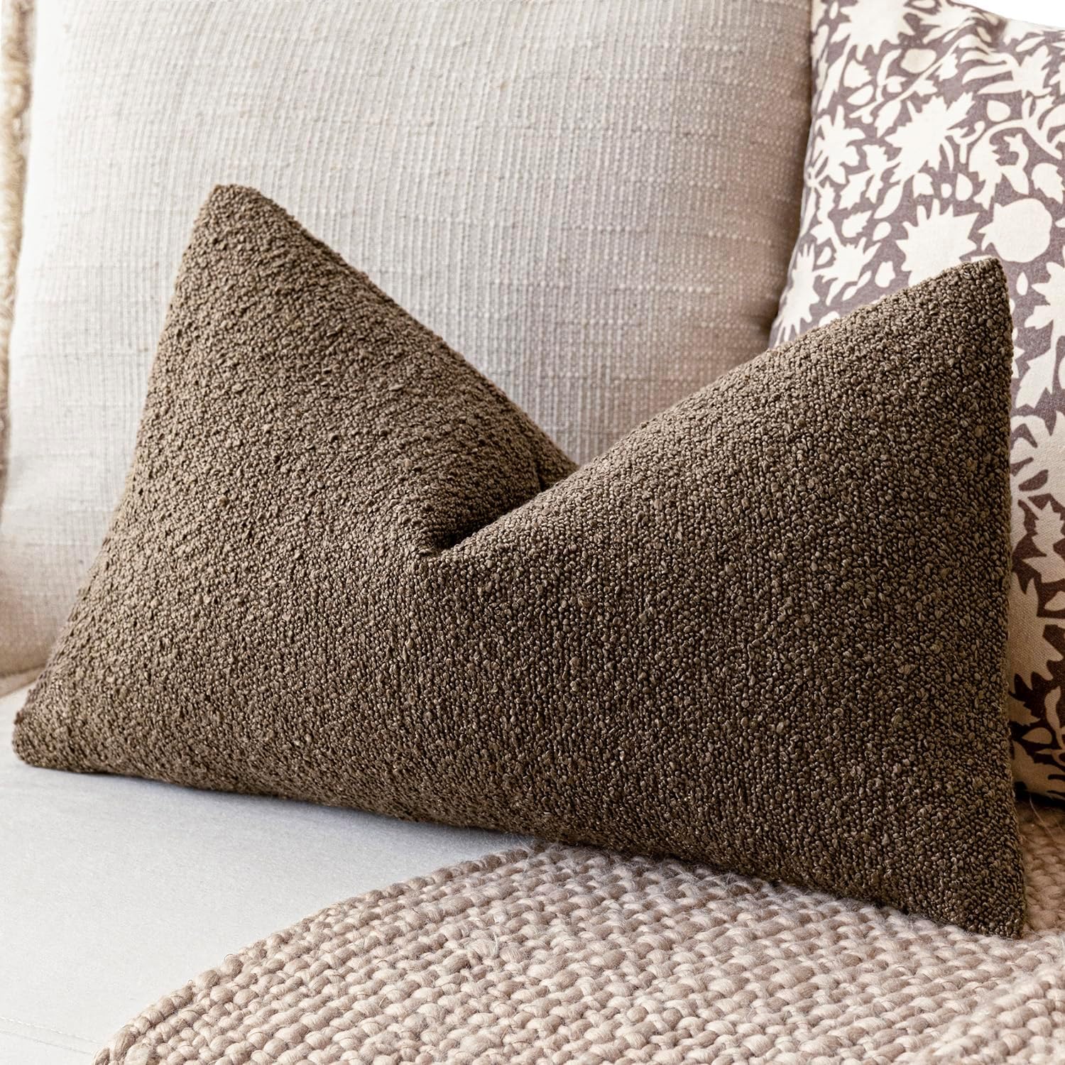 Foindtower Decorative Textured Boucle Throw Pillow Covers Accent Solid Lumbar Pillow Cases Neutral Soft Cozy Couch Cushion Case for Chair…