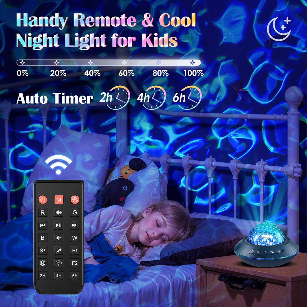 One Fire Ocean Light Projector,15 White Noises & Bluetooth Ambient Lighting, 360° Full Coverage Ceiling Projector Ocean Lamp, Remote…