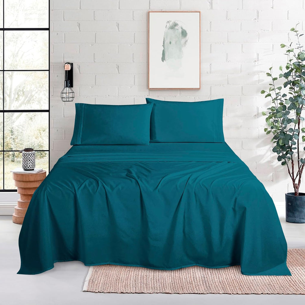 MocassiLuxuryBedding Mocassi Cal King Size 4-Piece Bed Sheet Set - 1800 Hotel Quality Microfiber 18-24 Inches Extra Deep Pocket Fitted Shee…