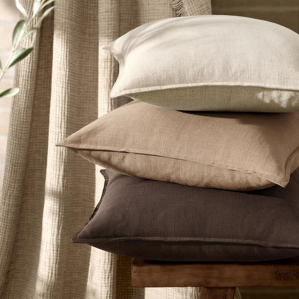 Anroduo Pack of 2 Decorative Linen Pillow Covers Coco Brown Euro Sham Neutral Farmhouse Boho Soild Cushion Case Soft Accent Pillowcase for…