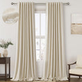 Nanspring Beige 100% Blackout Linen Curtains for Bedroom 94 Inches Long Back Tab Thermal Insulated Rustic Country Farmhouse Decor Black Out…