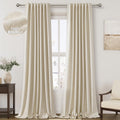 Nanspring Beige 100% Blackout Linen Curtains for Bedroom 92 Inches Long Back Tab Thermal Insulated Rustic Country Farmhouse Decor Black Out…