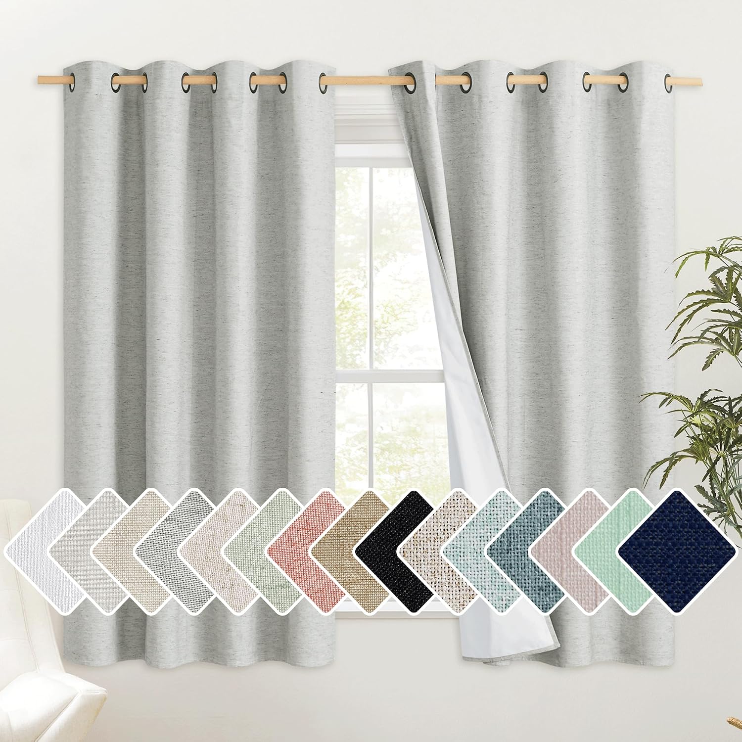 NICETOWN Grey Full Shade Cold Reducing Curtain Panels, 52 x 63 inch, Pair of Energy Smart & Noise Blocking Out Blackout Drapes for Dining…