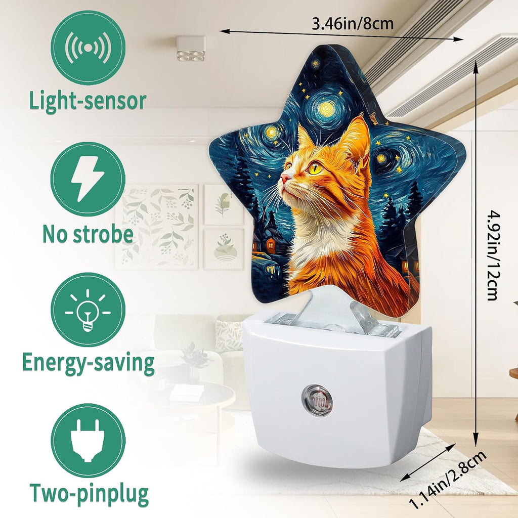 Star Night Light Plug in, Starry Sky Cat Dusk to Dawn Sensor Night Light, Soft Glow Lamp for Kids Bedroom Nursery Hallway Bathroom…