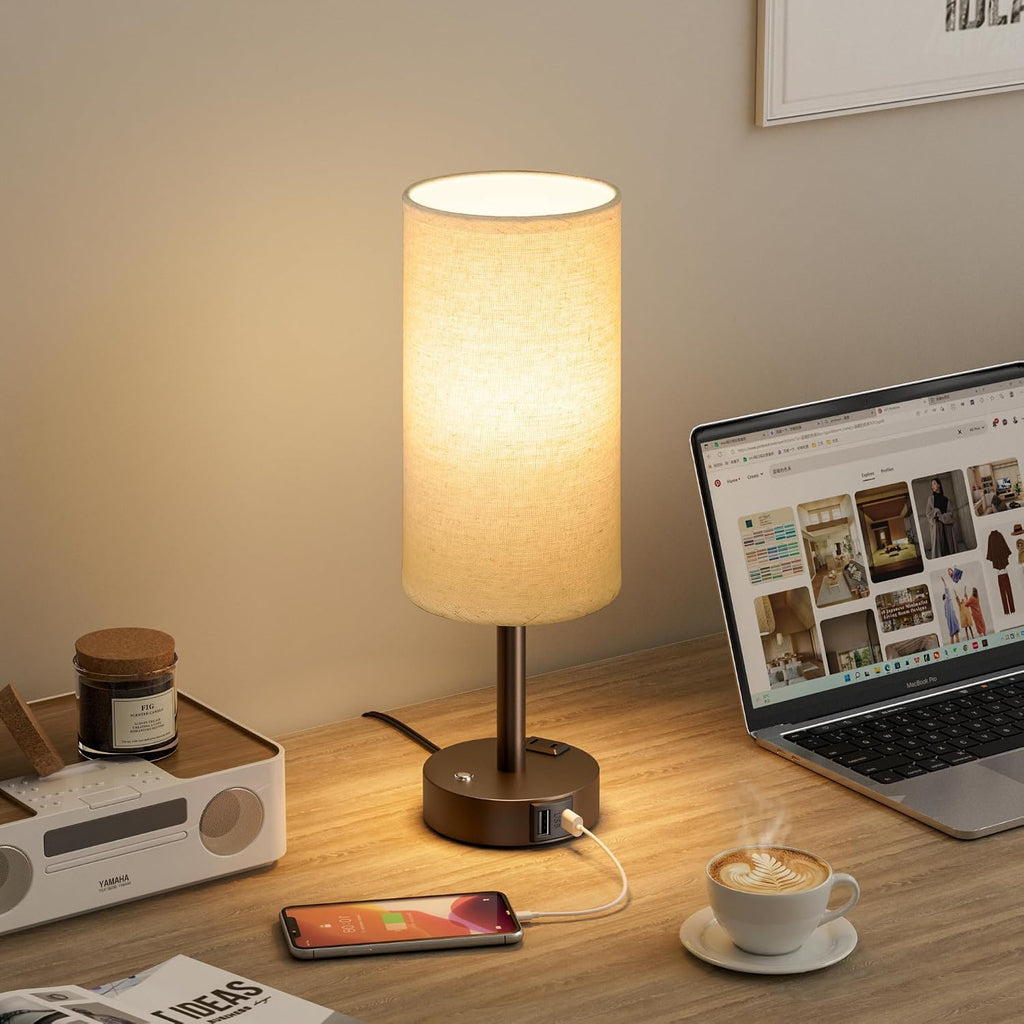 Aooshine Touch Bedside Table Lamp with Memory - Stepless Dimmable Lamp for Bedroom, Small Nightstand Lamp with Dual USB Charging Ports and…