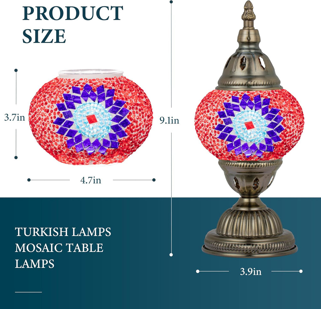 Marrakech Vintage Lamp Turkish Mosaic Lamps with Tiffany Style, Handmade Moroccan Table Lamps with Bronze Base Including LED Bulb for…