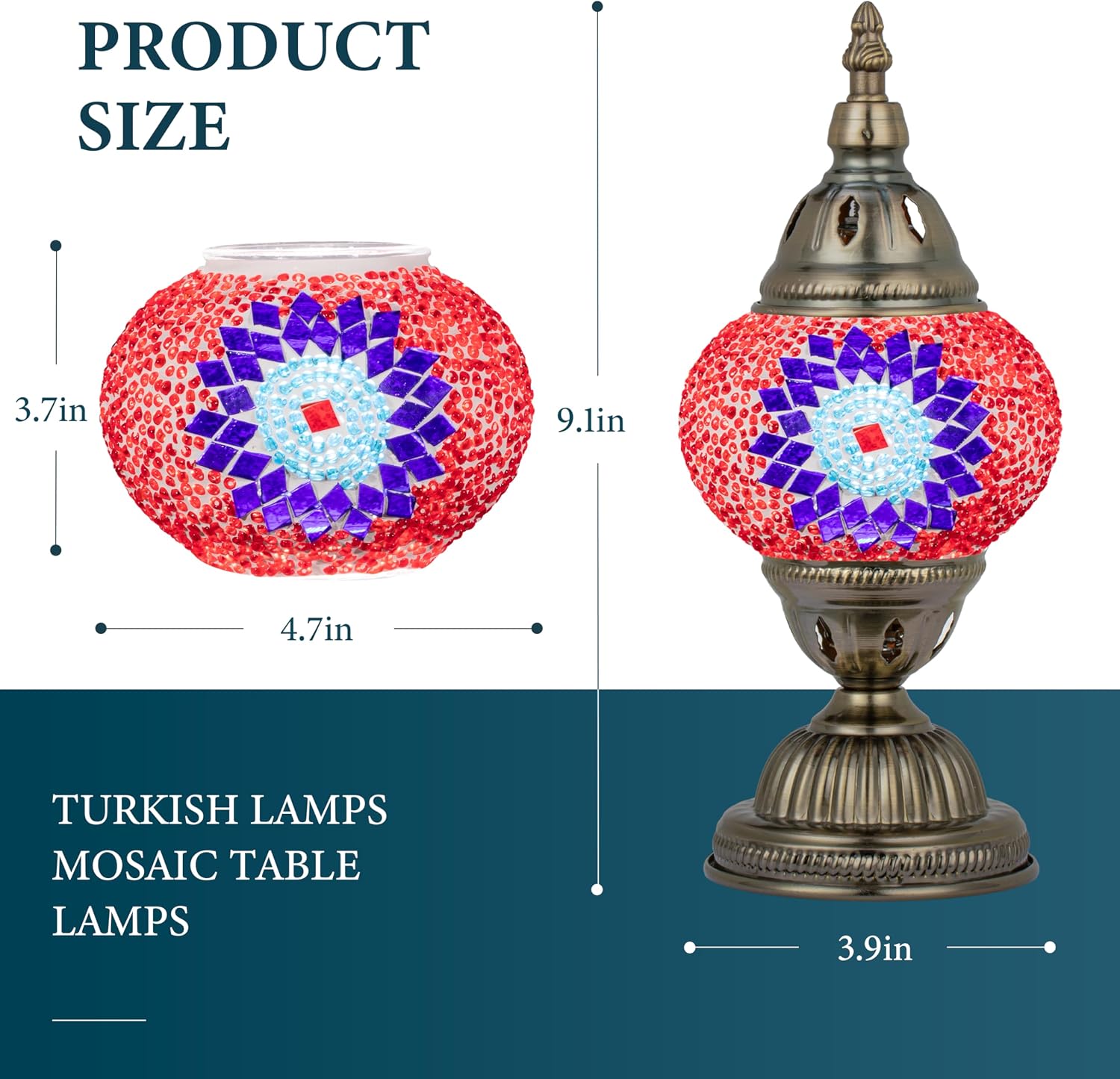 Marrakech Vintage Lamp Turkish Mosaic Lamps with Tiffany Style, Handmade Moroccan Table Lamps with Bronze Base Including LED Bulb for…
