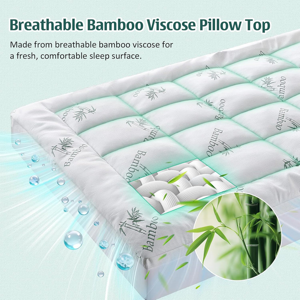 Downcool Memory Foam Mattress Topper Full, Cooling Pillow Top Mattress Pad with Viscose Derived from Bamboo, Back, Deep Pocket Fits 8–21 I…