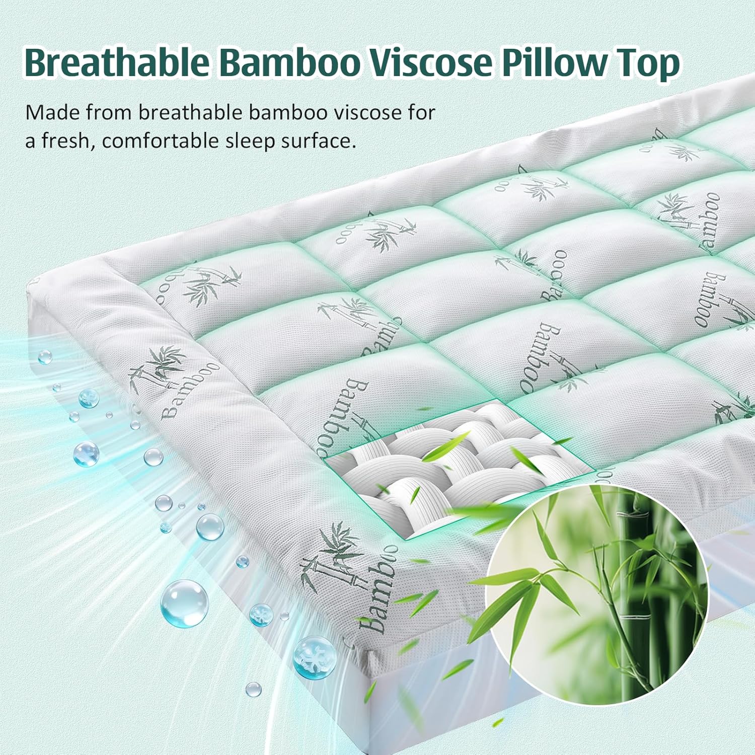 Downcool Memory Foam Mattress Topper Queen, Cooling Pillow Top Mattress Pad with Viscose Derived from Bamboo, Back, Deep Pocket Fits 8–21…