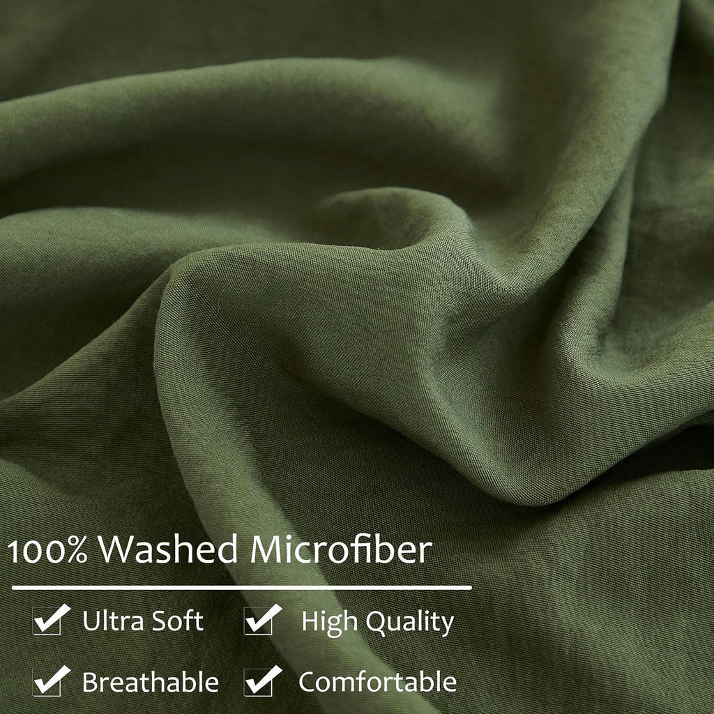 Moveover Dark Green Pom Poms Pillowcases, Green Standard Pillow Cases Set of 2, 100% Washed Microfiber, Bronze Green Ball Fringe Pillow Cov…