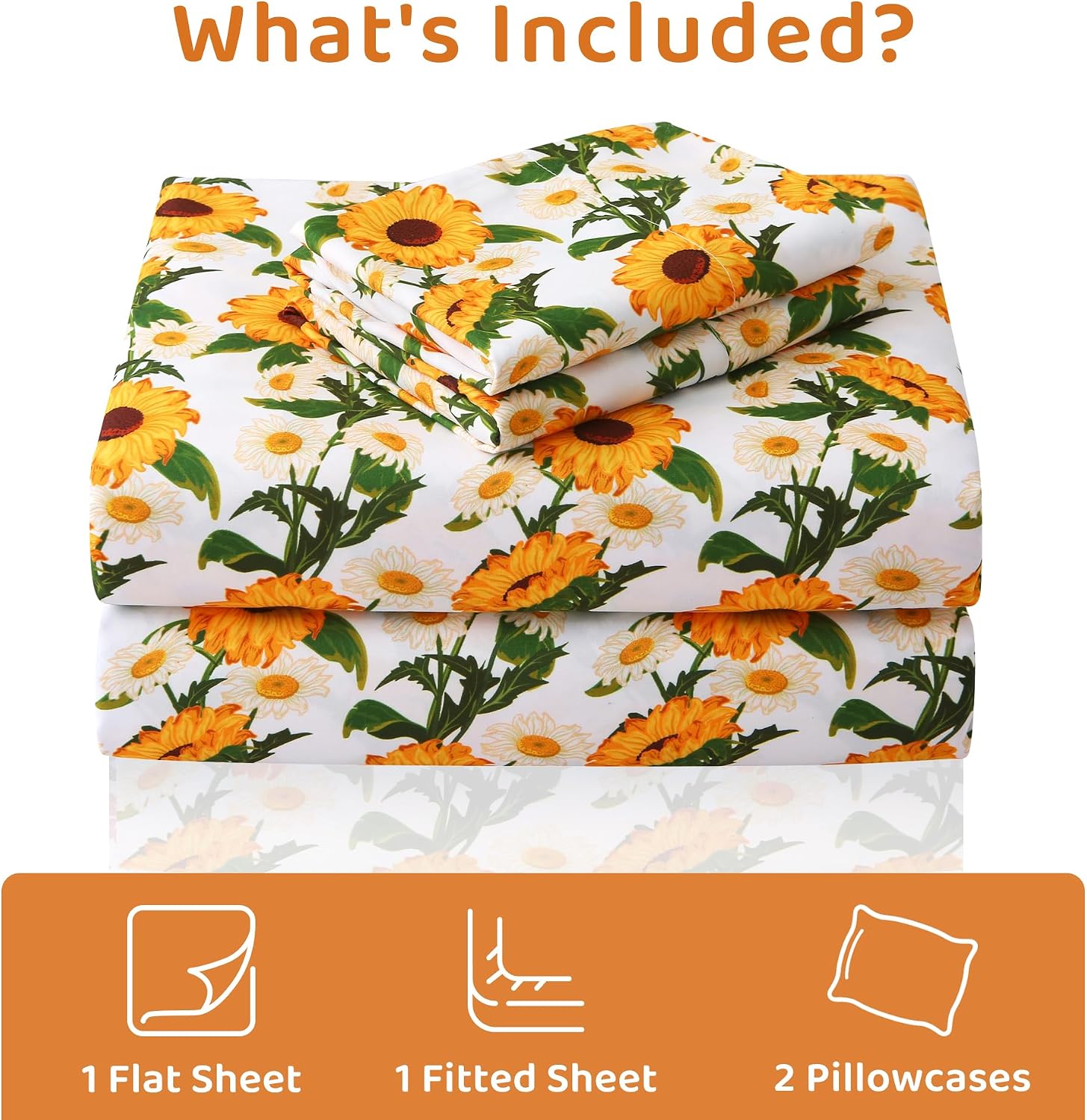 mooreeke Cozy Vintage Microfiber Printed Floral Twin Sheet Set - Soft & Breathable Yellow Sunflower Bed Sheets with Extra Deep Pocket - Non…