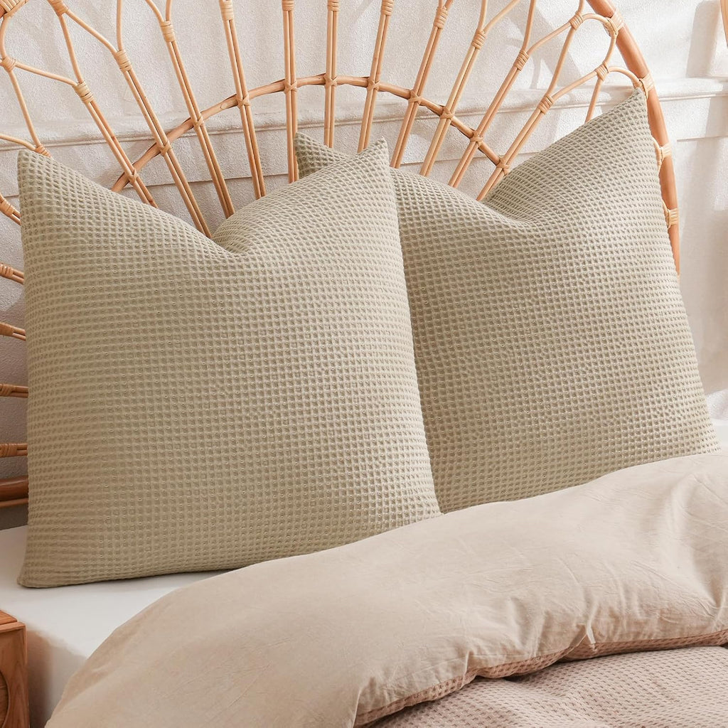 PHF 100% Cotton Waffle Weave Throw Pillow Cover, 20" x 20", No Insert, 2 Pack Elegant Home Decorative Square Throw Pillow Covers for Bed…