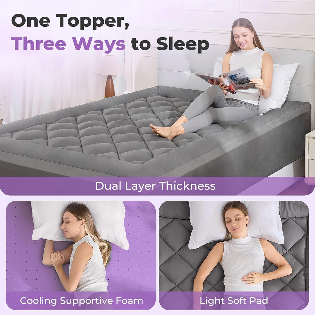 SINWEEK 5 Inch Dual Layer Memory Foam Mattress Topper Twin XL Size, 2 Inch Gel Memory Foam Plus 3 Inch Plush Soft Pillow Top Cover for…