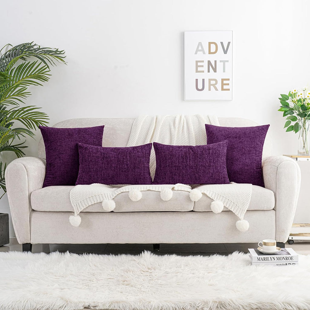 Hwy50 HWY 50 Purple Couch Pillow Covers 22x22 Inch Pack of 2, Soft Chenille Decorative Throw Pillow Cases Farmhouse for Sofa Living Room Be…
