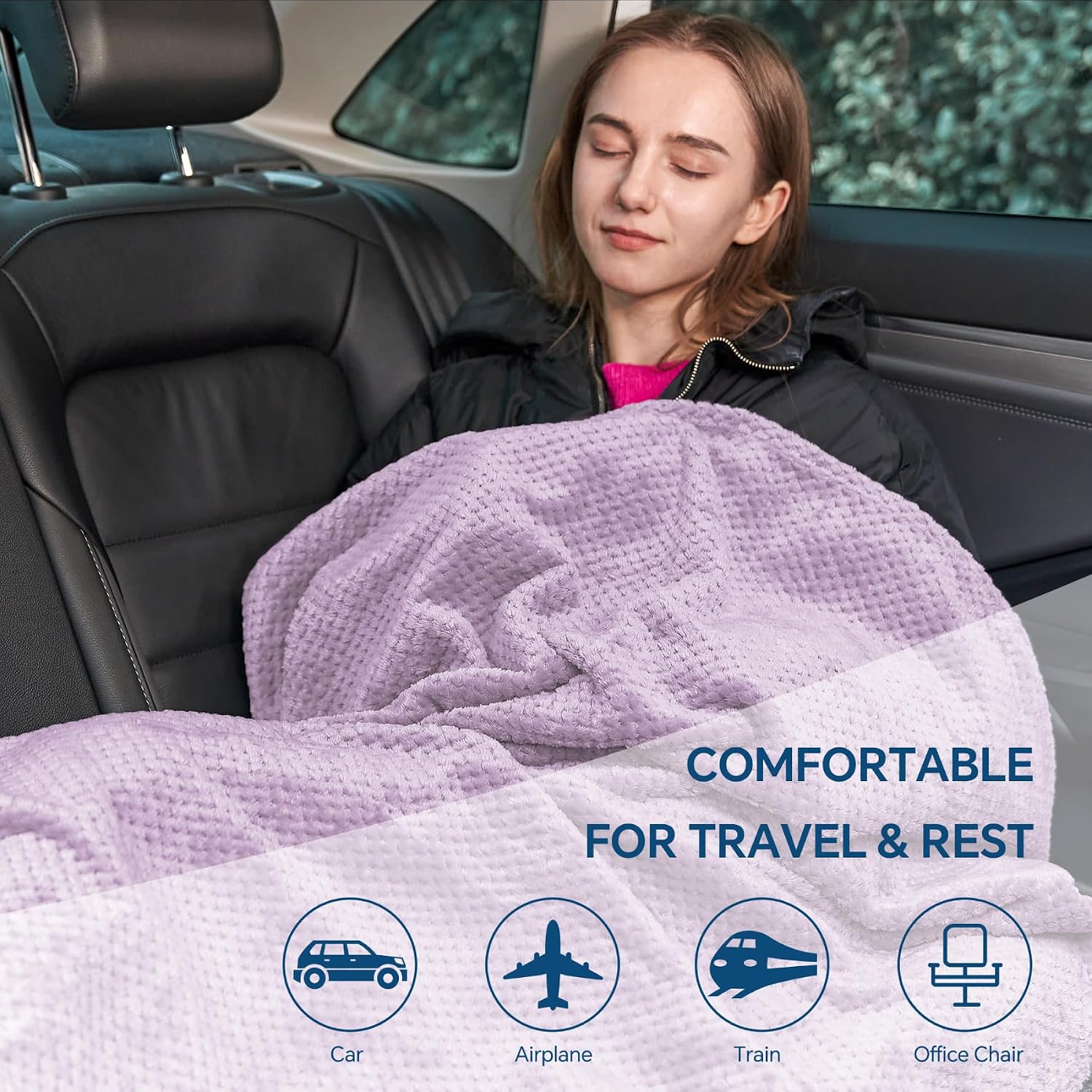 Bedelite Travel Blanket with Bag, Ultra-Soft Jacquard Fleece Blanket with Luggage Sleeve & Backpack Clip, Airplane Blanket Travel Essential…