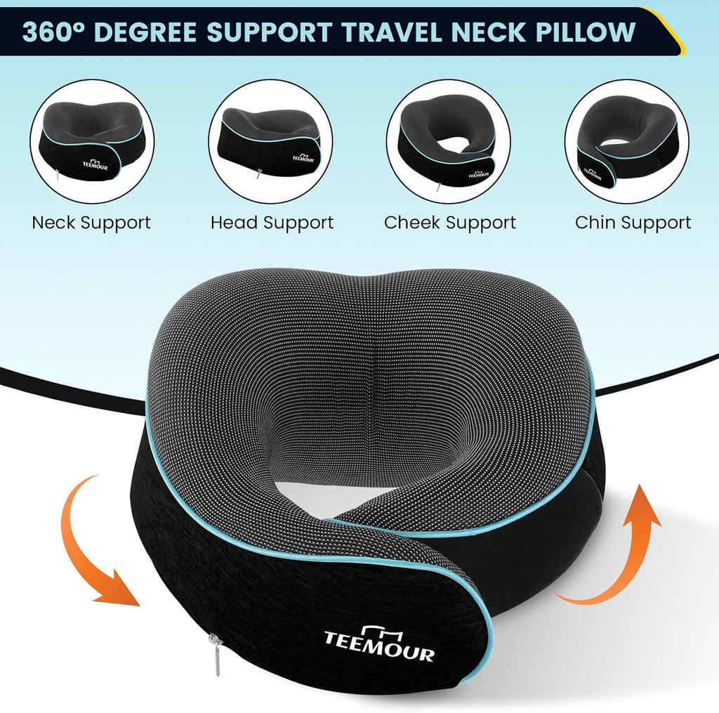 Travel Pillow Neck Pillow for Airplane Travel Essentials - Memory Foam Travel Neck Pillow, Stops Head Bobbing With Eye Mask & Earplugs…