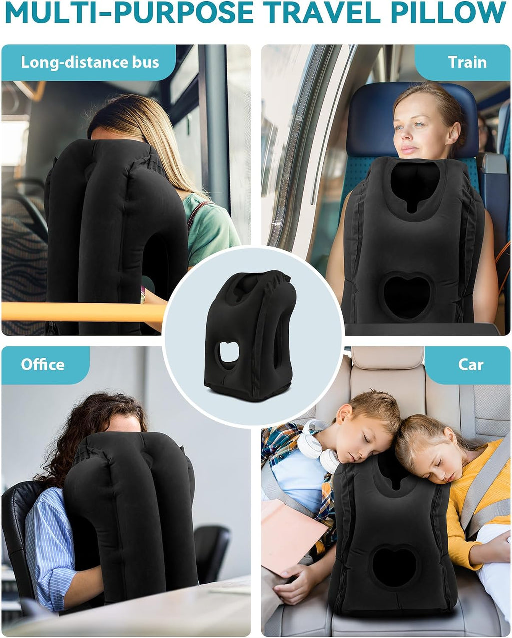 Inflatable Travel Pillow, Airplane Neck Pillow Comfortably Supports Head and Chin for Airplanes, Trains, Cars Office Napping on The Tray…