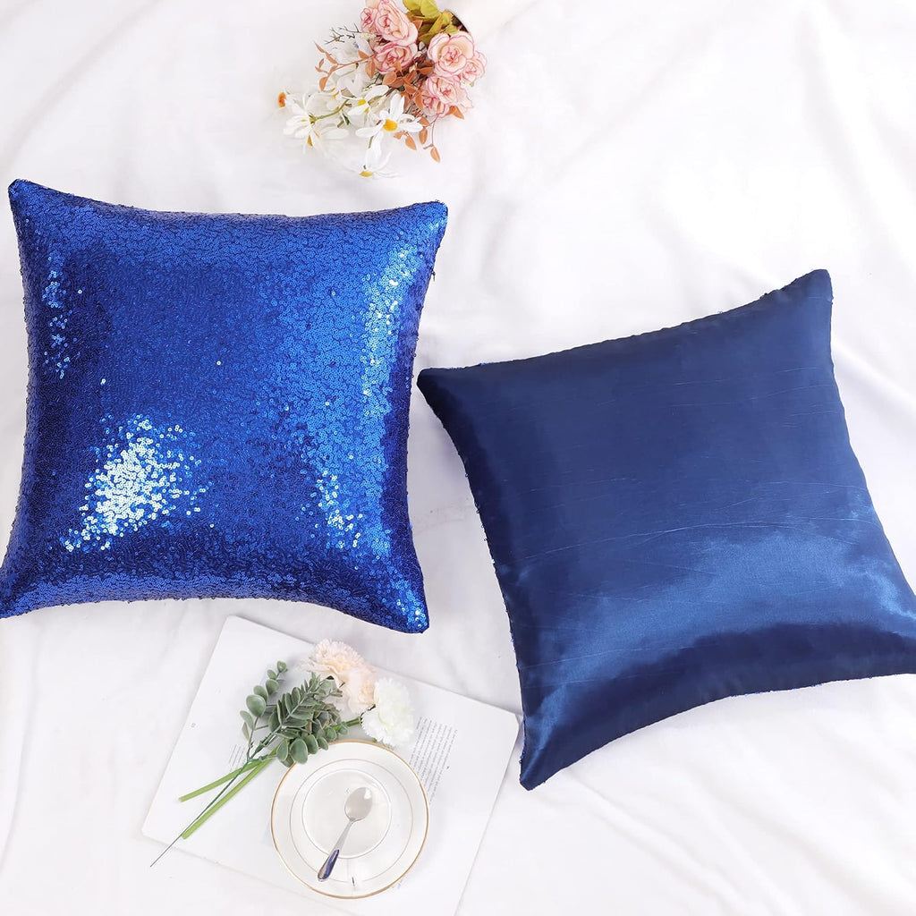 uxcell 2 Pcs Dark Blue Sequin Throw Pillow Covers, Shiny Sparkling Comfy Satin Sequin Cushion Covers, Decorative Pillowcases for…