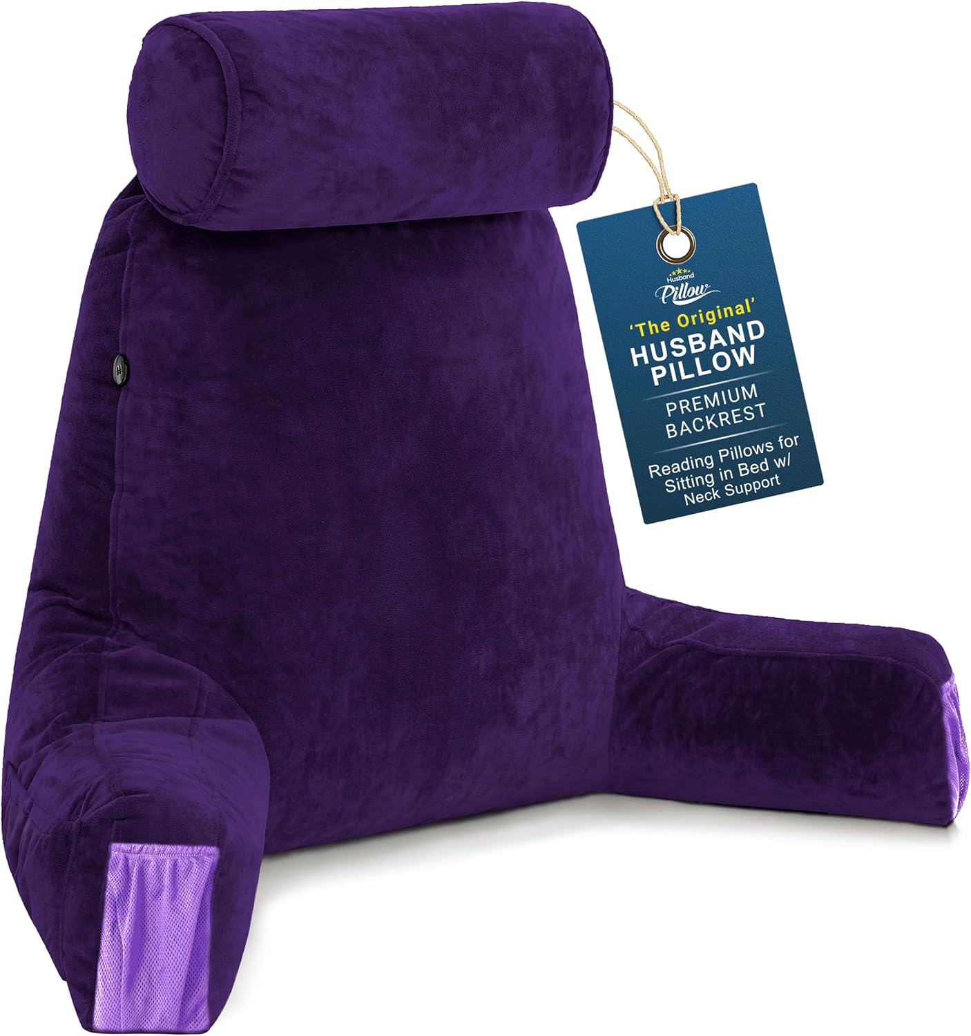 HusbandPillow Husband Pillow Medium Reading Pillow with Arms - 23" Backrest for Sitting Up in Bed - Firm Support Bed Rest Pillow for Adults…