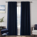 Nanspring Navy Blue 100% Blackout Linen Curtains 84 Inch Length 2 Panels Set for Bedroom Back Tab Modern Luxury Nautical Decor Black Out Cu…