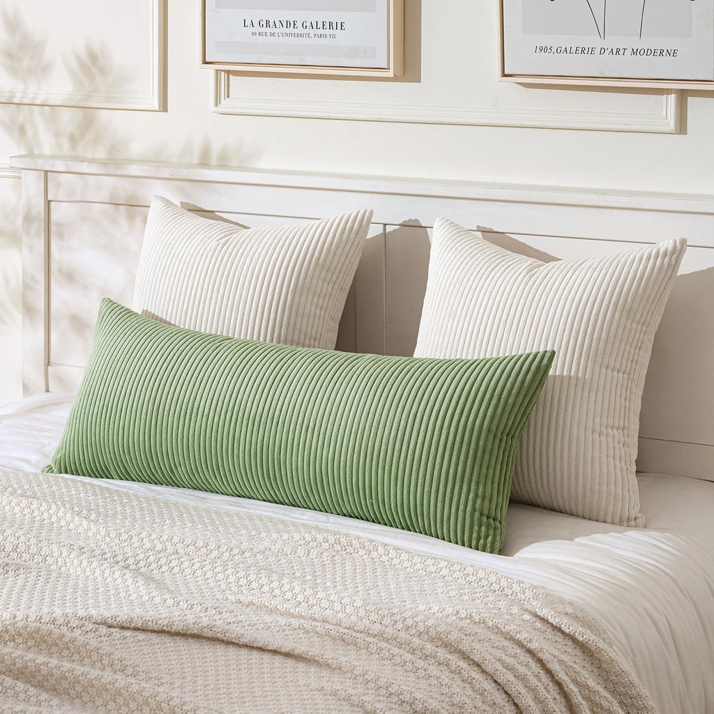 MIULEE Decorative Long Body Lumbar Throw Pillow Cover 14x36 Inch for Bed Couch Bedroom Bench, Soft Corduroy Rectangle Sage Green Pillow…