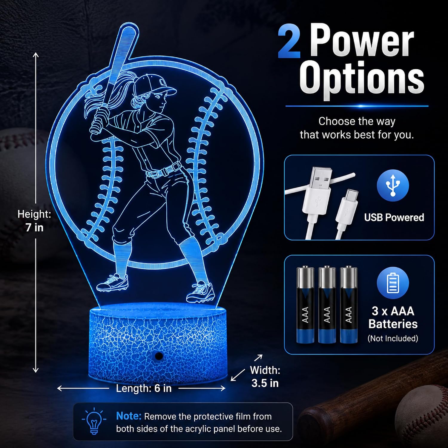Baseball Illusion Night Light, Remote, 16 Colors Changing RGB Flashing Mode Dimmable LED Lamp, Birthday Holiday Gifts for Boys Girls…