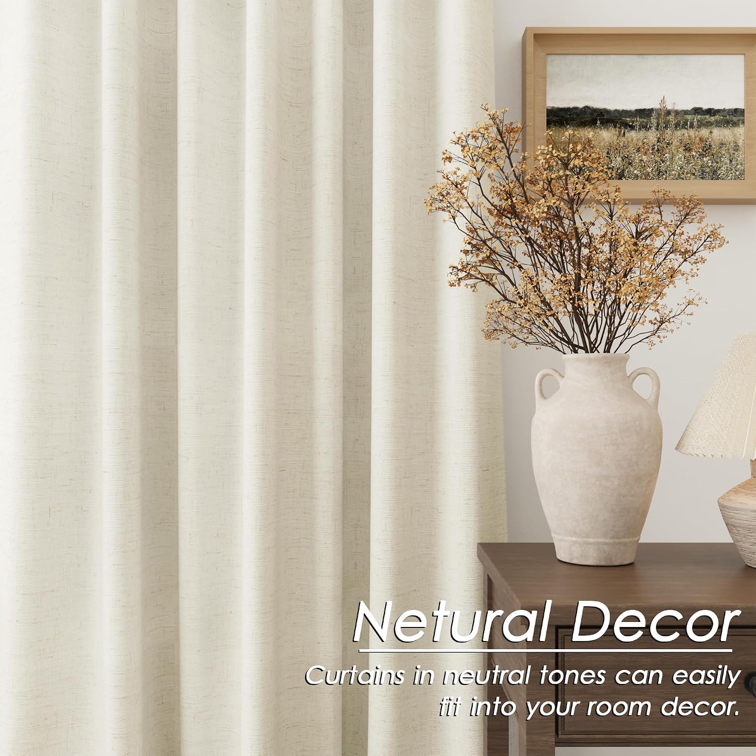 Nanspring Warm Beige 100% Blackout Linen Curtains for Bedroom 102 Inches Long Back Tab Thermal Insulated Modern Farmhouse Decor Black Out C…