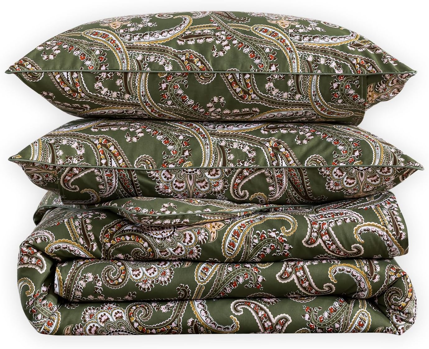 Puralens Vintage Paisley Floral Green Duvet Cover King 100% Cotton, Shabby Flower Printed Chic Crisp Percale Comforter Cover Set, Farmhouse…