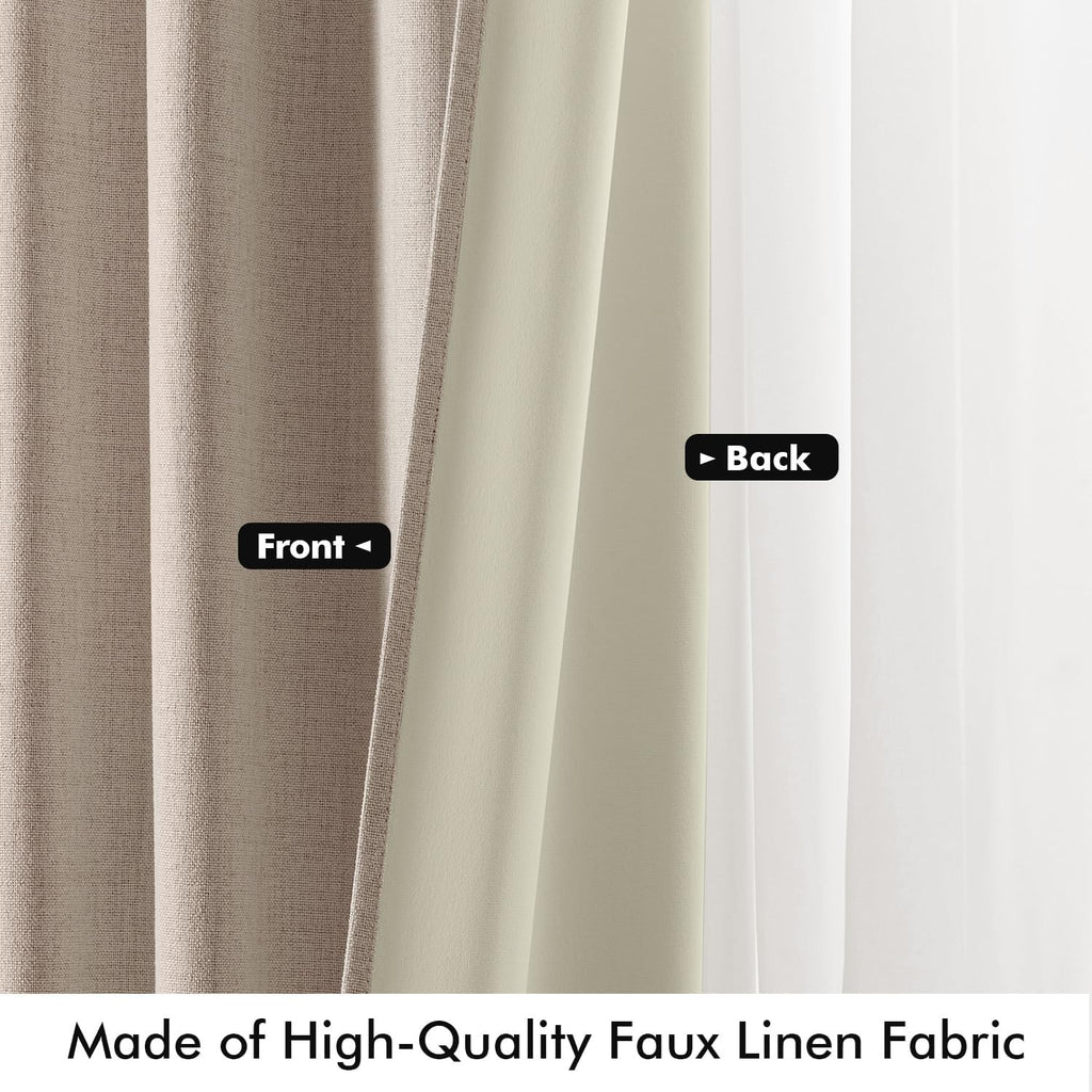 Miulee 100% Blackout Linen Curtains for Bedroom, Beige Solid Luxury Decor Thermal Insulation Room Darkening Drapes for Living Room Nursery…