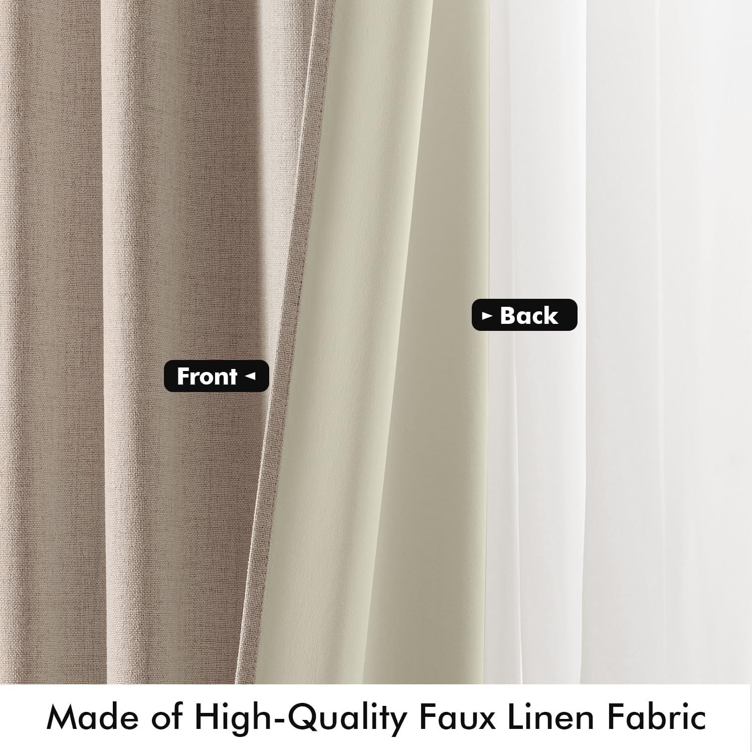 Miulee 100% Blackout Linen Curtains for Bedroom, Beige Solid Luxury Decor Thermal Insulation Room Darkening Drapes for Living Room Nursery…
