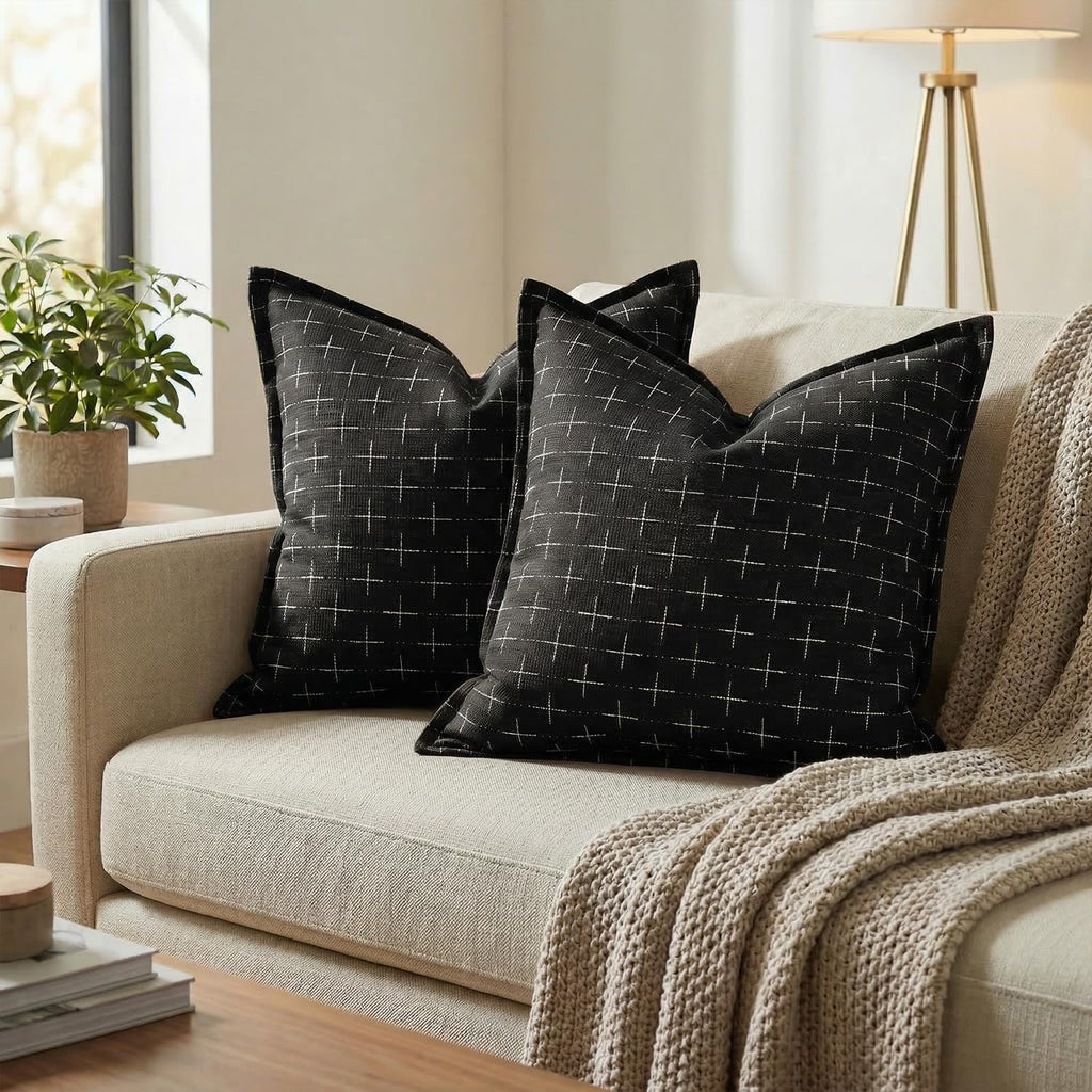 AVOINcolorlife AVOIN colorlife Pack of 2 Decorative Throw Pillow Covers 20x20 Inch, Flange Edges Woven Textured Cushion Case Home Decor for…