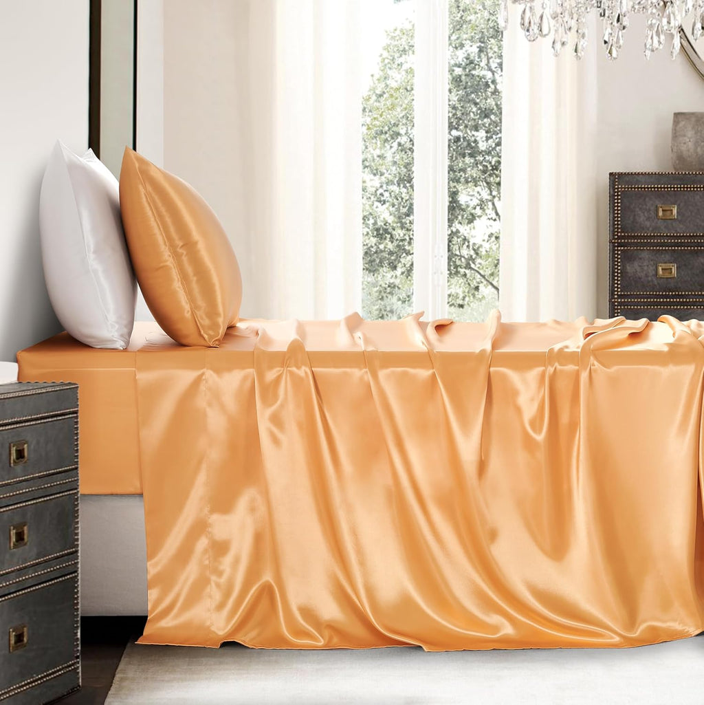 Golal Satin Sheets Twin Size - 3 Pieces Luxury Silky Soft Bed Sheets for Kids, Wrinkle-Free Gold Satin Silk Sheet Set with 1 Deep Pocket Fi…