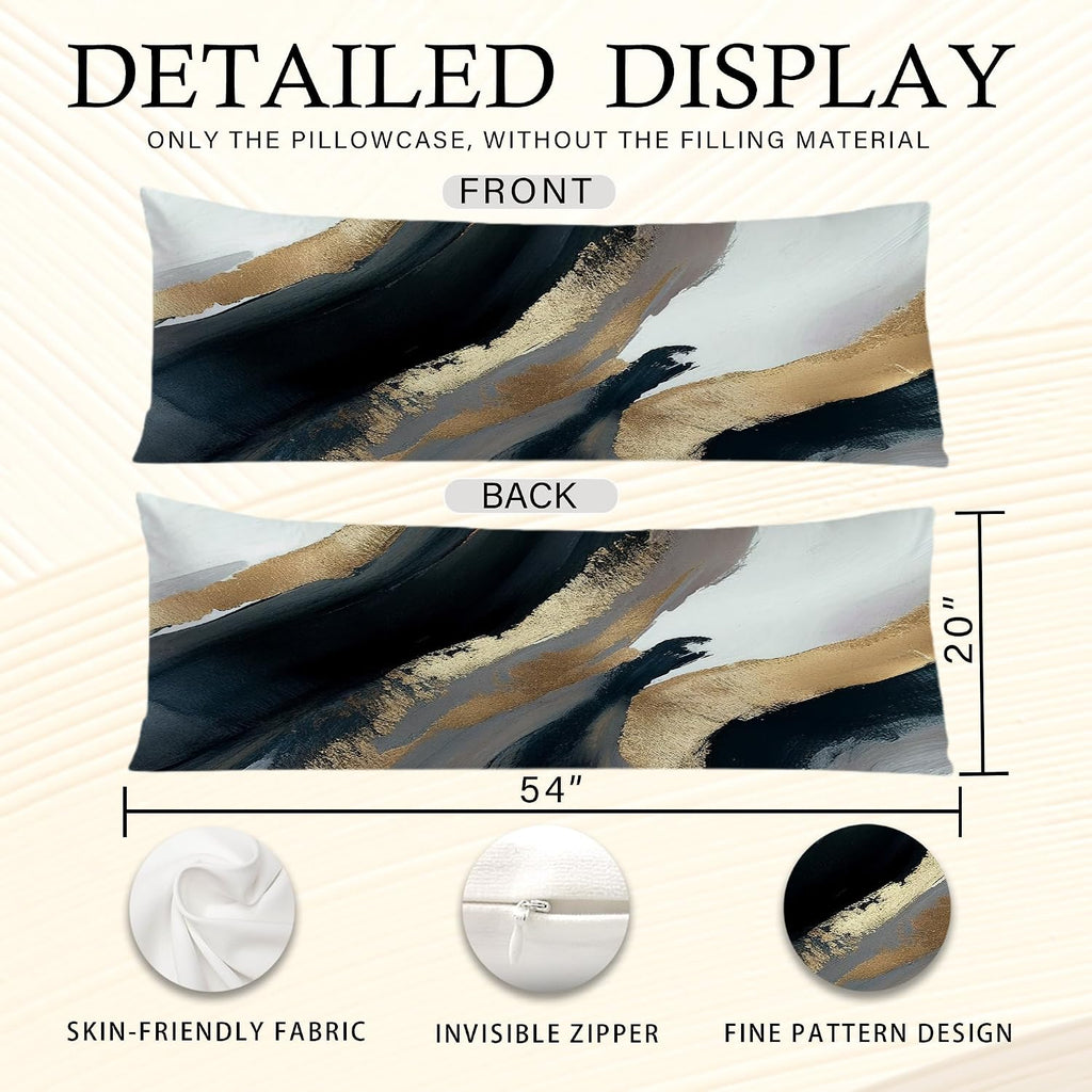Black and Gold Abstract Body Pillow Covers 20x54, Mid Century Modern Black Gold and White Long Body Pillow Case Cover with Hidden Zipper…