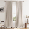 Guken Oatmeal 100% Blackout Curtains 84 Inch Length 2 Panels Set for Living Room Bedroom Back Tab Thermal Insulated Black Out Linen Drapes…