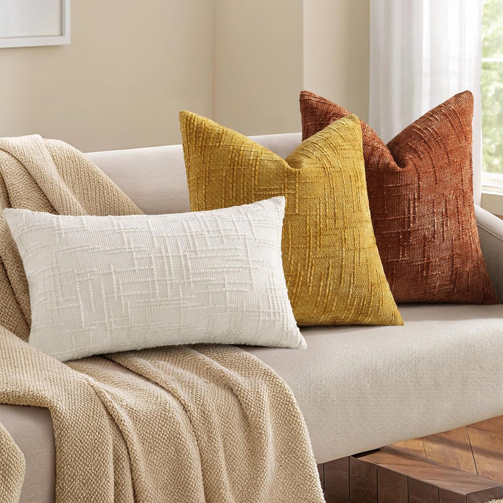 decorUhome Rust Chenille Euro Sham Throw Pillow Covers 22x22 Set of 2 Textured Soft Cozy Slubby Couch Pillow Covers Modern Farmhouse Boho D…